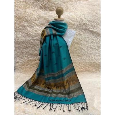 Pashmina Scarf: Elegant, Soft, Versatile - Cashmere & Thai Silk In Blue Color - High-Quality Product of Thailand