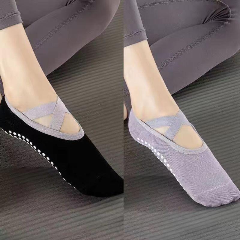 

Women s Pure Cotton Silicone Yoga Socks for Beginners 2 pairs of [black + purple] [yoga boat Socks]]