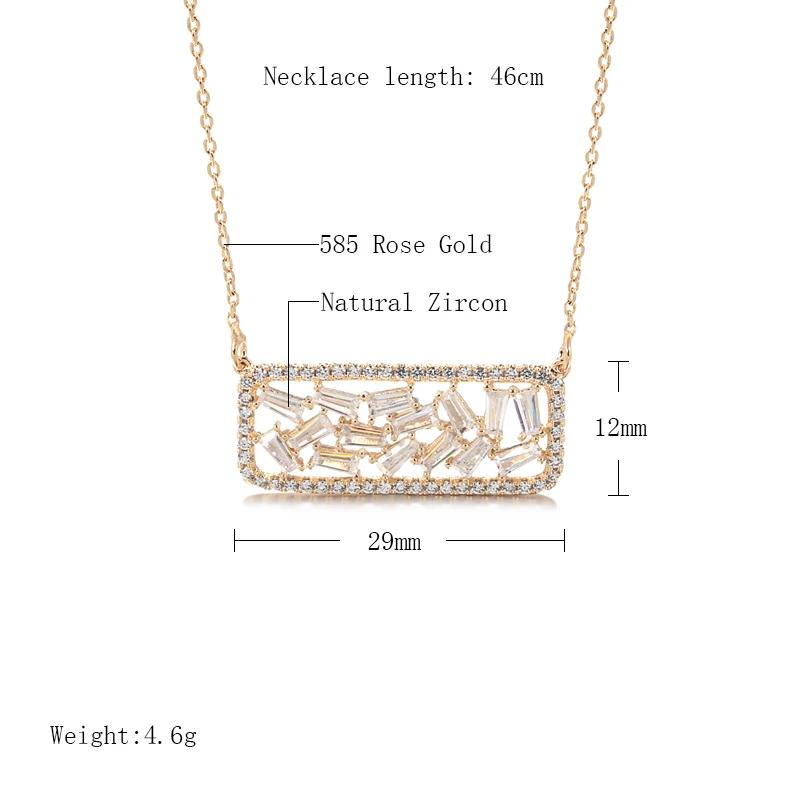 Full Natural Zircon Square Pendant Necklace For Women Fashion Rose Gold Color High Quality Daily Fine Jewelry Gift