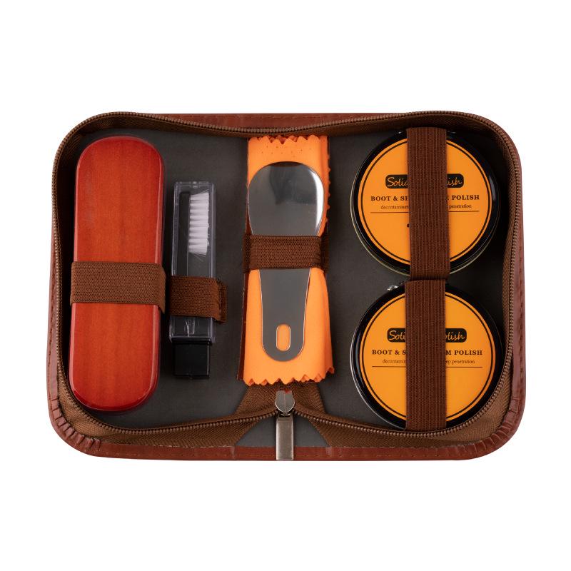Love Orange 7-Piece Horsehair Brush Shoe Polish & Leather Care Set - Black & Colorless Cleaner with Maintenance Tools