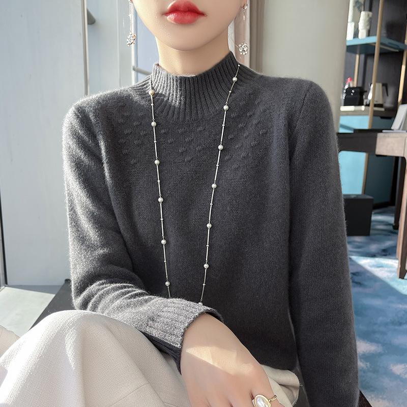 

100% Шерсть Утепленный Осенне-Зимний Пуловер С Высоким Воротником Свободной Вязки S (85-100 lbs)