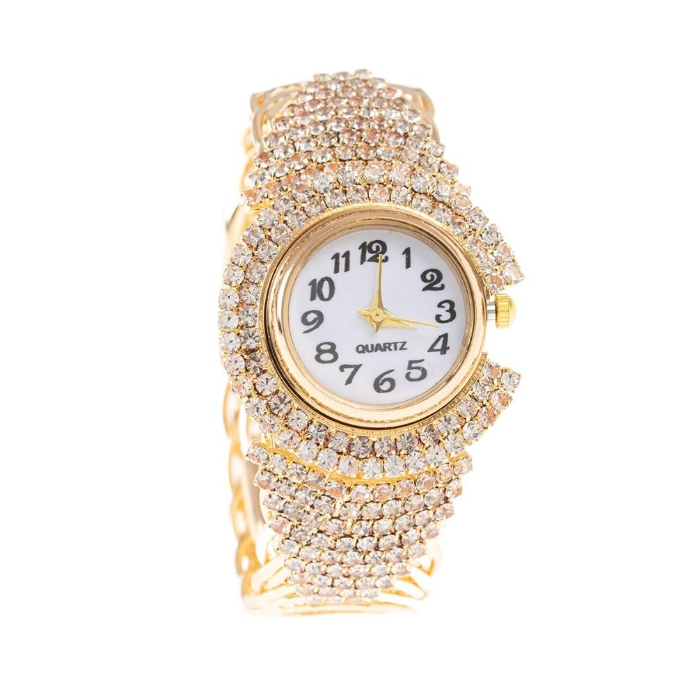 Vintage Quartz Zircon Wrist Watch Elegant Open Bangle Watches Personality Crystal Watches  Women
