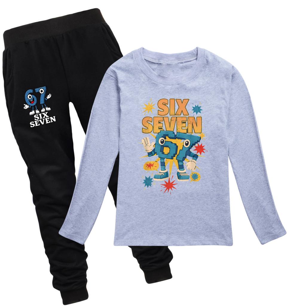 5262 Kinder Jungen Mädchen Steal a Brainrot 67 Aufdruck T-Shirt Hose Kleidung Set