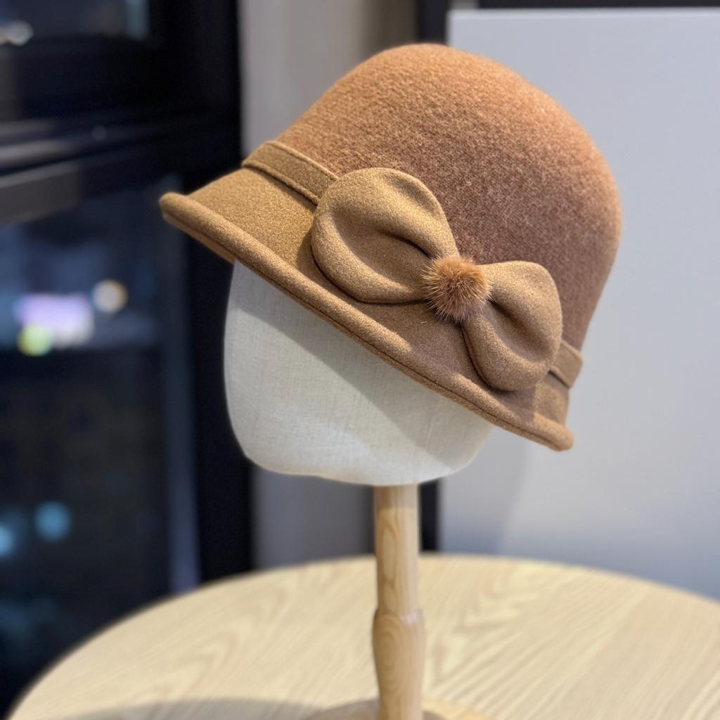 New Autumn and Winter Women's Elegant and Versatile Bow Fisherman Hat for Outdoor Travel Warm Basin Hat Fashionable and Stylish