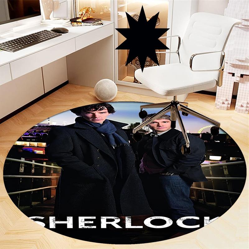 Sherlock Printed Round Rug Carpet Chair Rug Area Rug Entryway Doormats,for Office Chair Living Room Bedroom Kitchen Room.