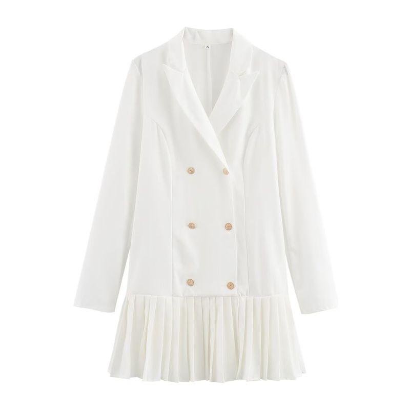 

Kaslead New Arrival Women s Clothing Fashion Style Fashion Simple Double Breasted Pleated Patchwork Dress White L