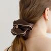 Line Satin Logo Pendant Scrunchie (H010_brown)