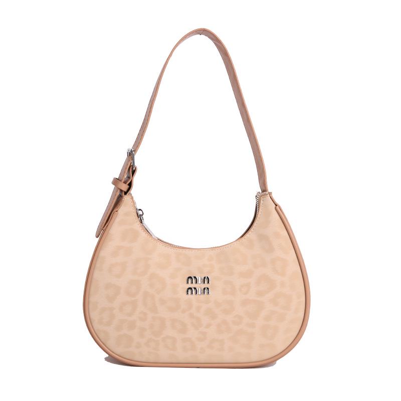 Сумка-полумесяц с леопардовым принтом: Женская трендовая замшевая сумка на плечо в корейском стиле 2025, текстурированная сумка-багет хаки