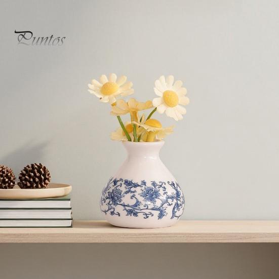 Miniature Flower Pot for Succulents Small Blue and White Porcelains Vase, Mini Chinoiserie Bud Vintage Ceramic Decorative Desktop Planter Oriental