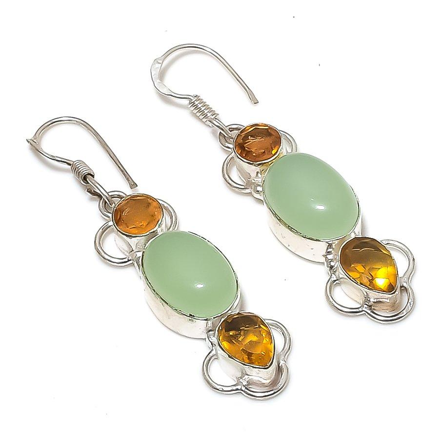 

Aqua Chalcedony, Citrine Gemstone 925 Sterling Silver Earring 2.05 KJ-1102
