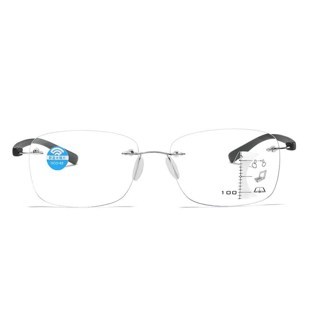 Frameless Fashion Reading Glasses Men'S Progressive Multi-Focus Far And Near Anti-Blue Reading Glasses