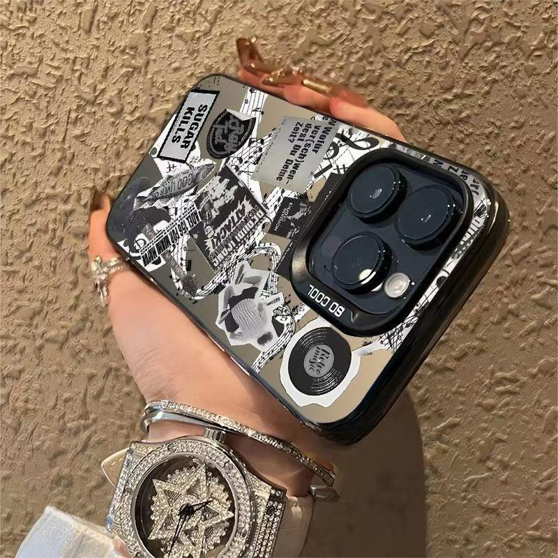 Vintage Rock Music Collage Pattern Design Protective Cover for iPhone 17 16 15 14 13 12 11 16E Series Pro Max Plus