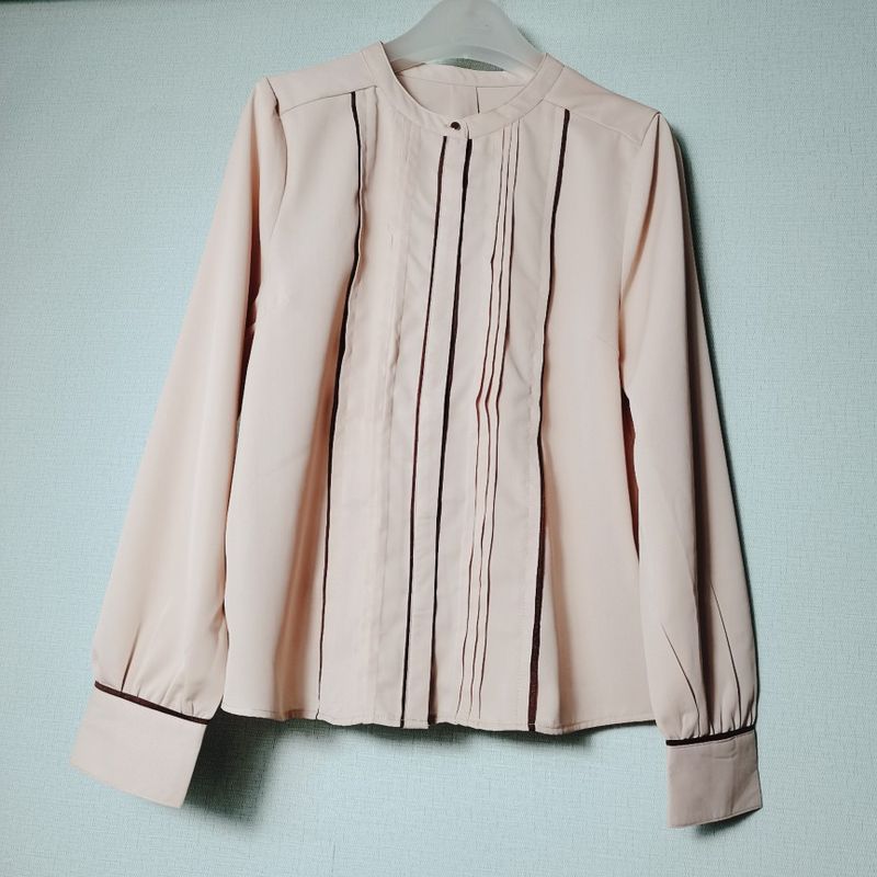 Single Tail Goods Chiffon Round Collar with Dark Button Kaihuai Long Sleeves Shirt Female Pure Color Professional Commute Elegant Bottoming Shirt
