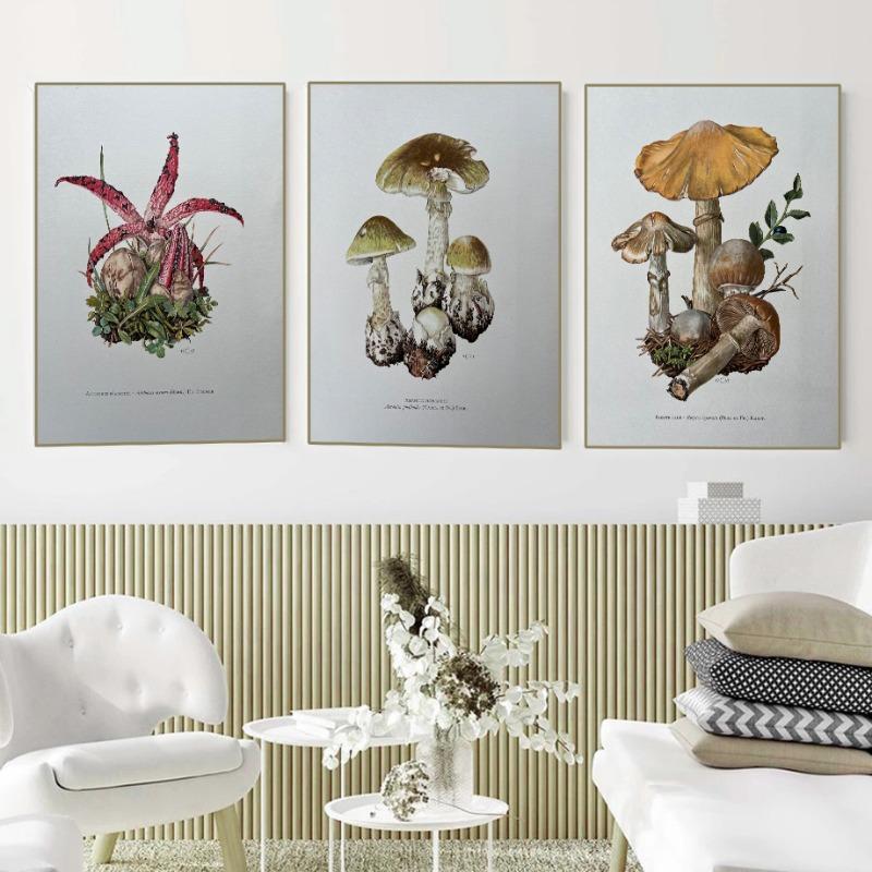 Vintage Natural Sciences Biology Spore Poster Mushrooms Illustration Canvas Painting Antique Wall Art Laboratory Room Home Decor