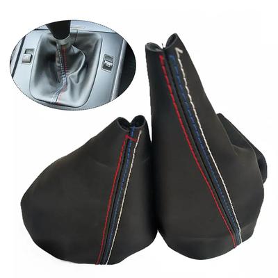 Colares de mudança de marchas de carro, capa de proteção para porta-malas de freio de mão manual para BMW Série 3 E36 E46 E30 E34 M3 Z3, couro preto, acessórios M