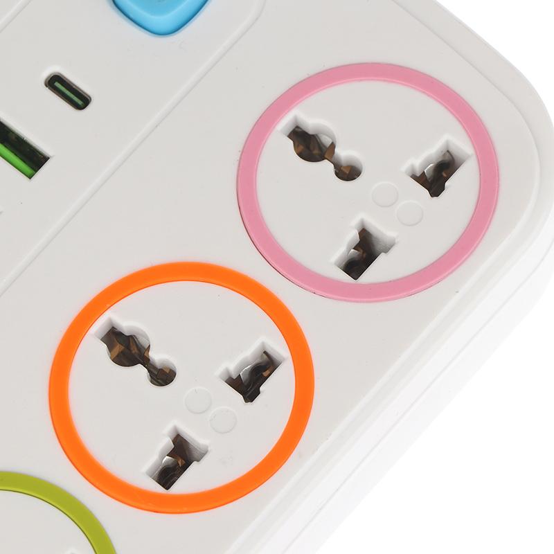 Eu Us Plug 2/3Pin Power Strip 1 Typec 3 Usb Port 6 Way Ac Outlet 2/3/5M Extension Power Socket Charge Electrical Socket