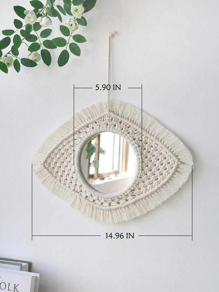Nordic Room Dekorativní zrcadla Boho Macrame Kulaté Kosmetické zrcadlo Pokoj Nástěnné Zrcadlo Tkané Macrame Řemesla Home Dekor Nástěnná dekorace