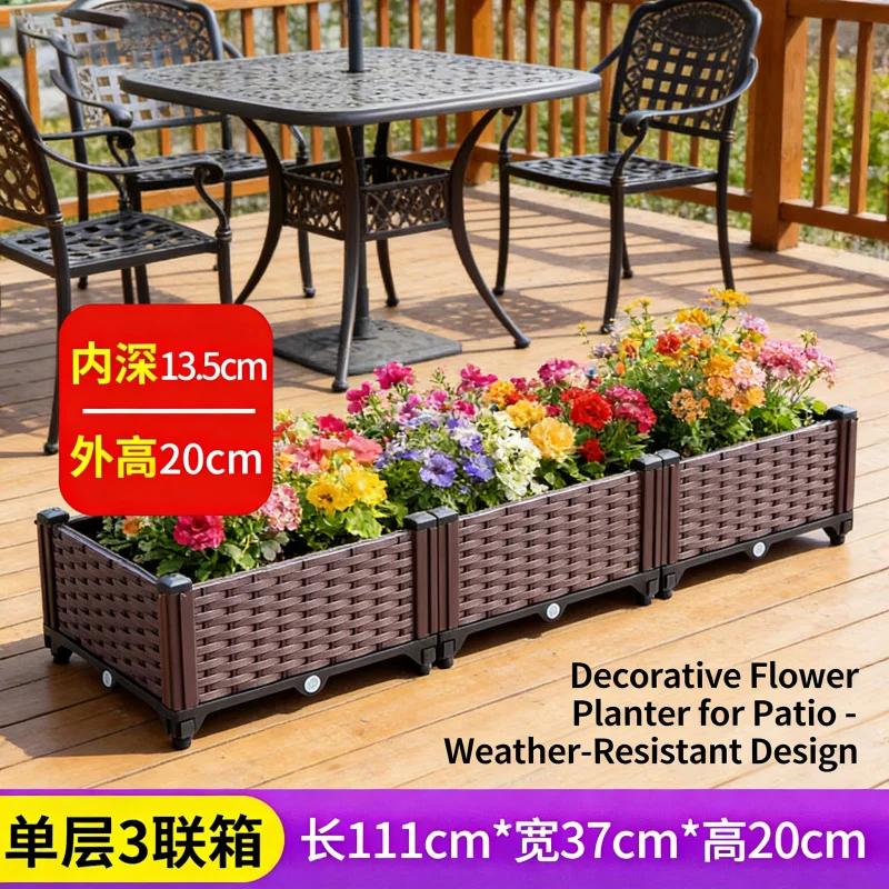 Large 3-Tier Stackable Plastic Raised Garden Bed 111x37x21cm for Outdoor Patio Balcony Vegetable Flower Herb Growing