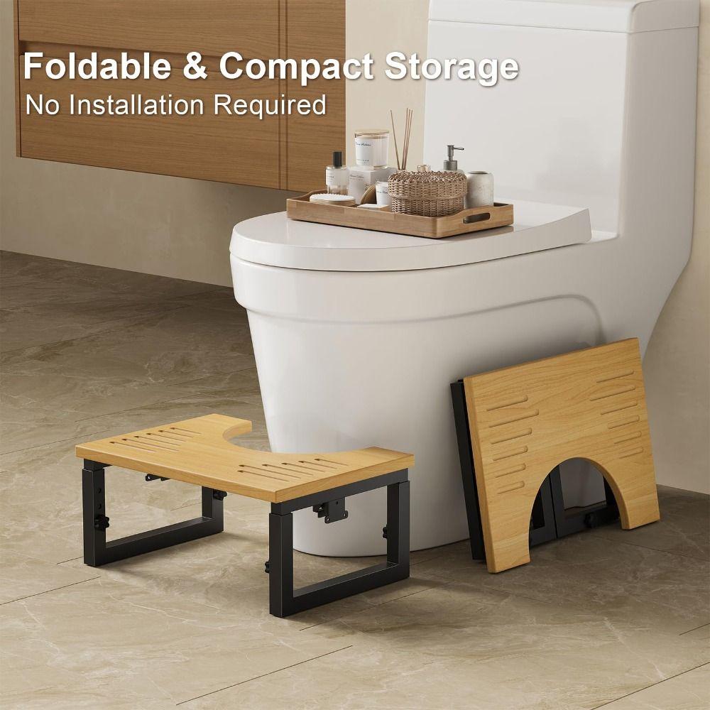 Removable Toilet Stool Non-slip Iron Wood Combination Foot Stool Anti Constipation Anti Curling Leg Poop Stool Home