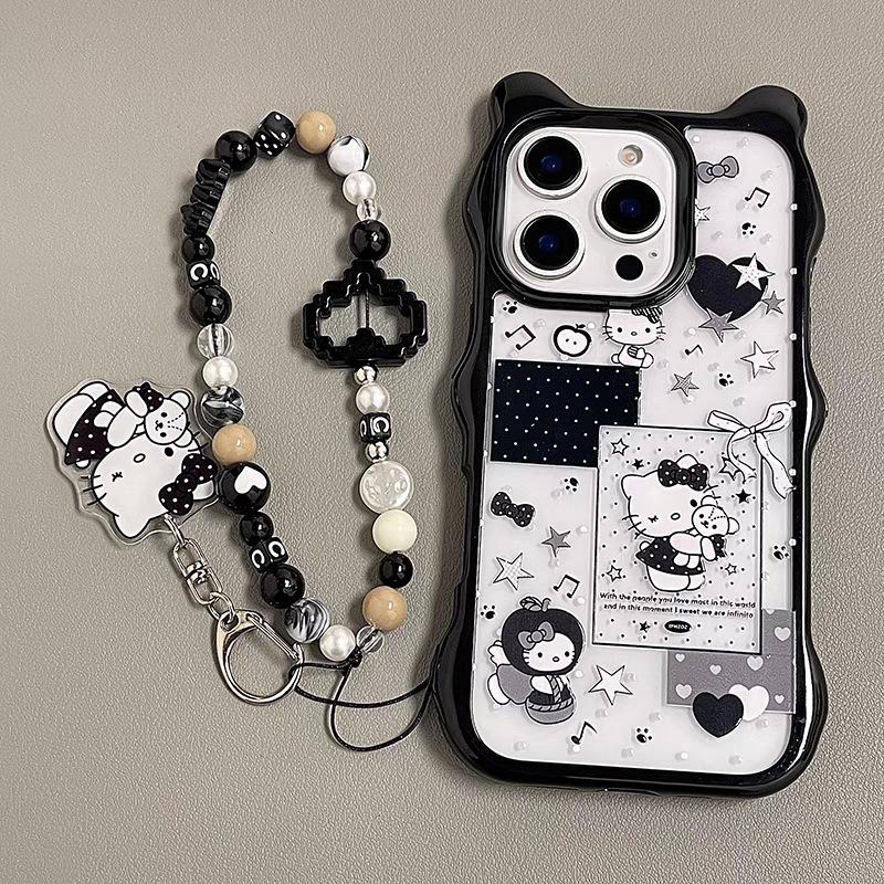 Black and White KT Cat Style iPhone 15 Pro Max Cute Cat Ear Huawei Apple 14 Pro Max Phone Case New Model