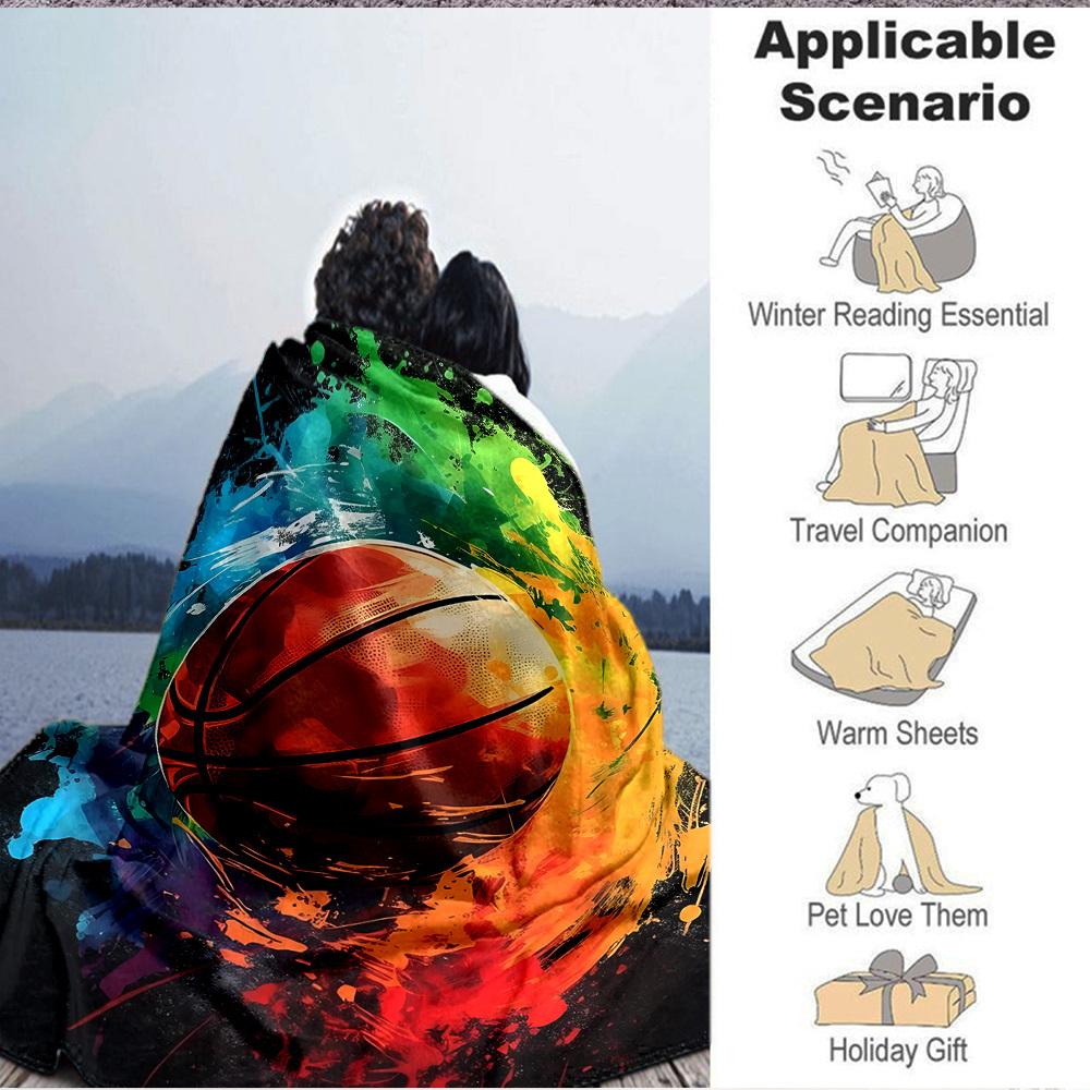 1pc Basketball Colors Blanket, Lightweight Flannel Throw Blanket for Sofa, Bed, Travel, Camping, Living Room, Office, Couch082