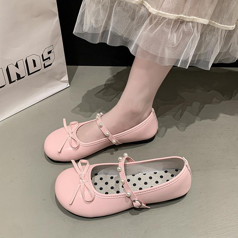 Chaussures plates pour femmes en cuir argenté rétro ballet français, petites, à semelles souples et confortables, chaussures simples rouges à bout rond Mary Jane