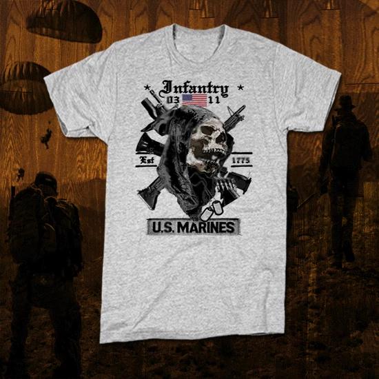

Army infantry t-shirt 0311 Iraq Afghan War Combat Veteran skull follow me! L