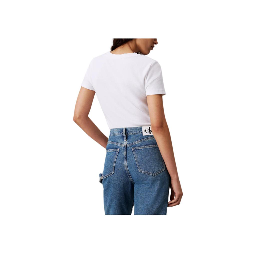Calvin Klein Jeans Slim Fit Ribbed Cotton Crew Neck Short Sleeve T-Shirt Women Tops Bright-White J20J223552-YAF
