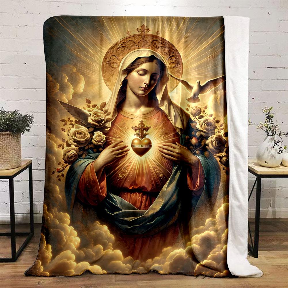 Virgin Mary Sacred Heart Dove Blanket  Printed Blanket for Living Room Bed Couch lunch break Soft Cozy Blanket for Friend's festival Gift