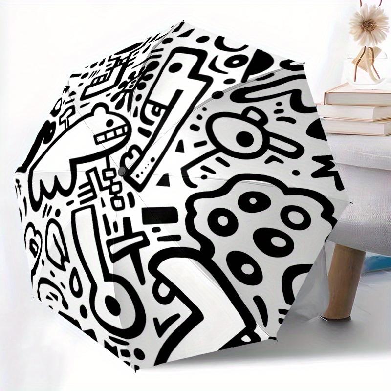 1pc Music Doodle Automatic Open 8-Rib Windproof Umbrella, Travel & Commuting, Suitable for All Seasons