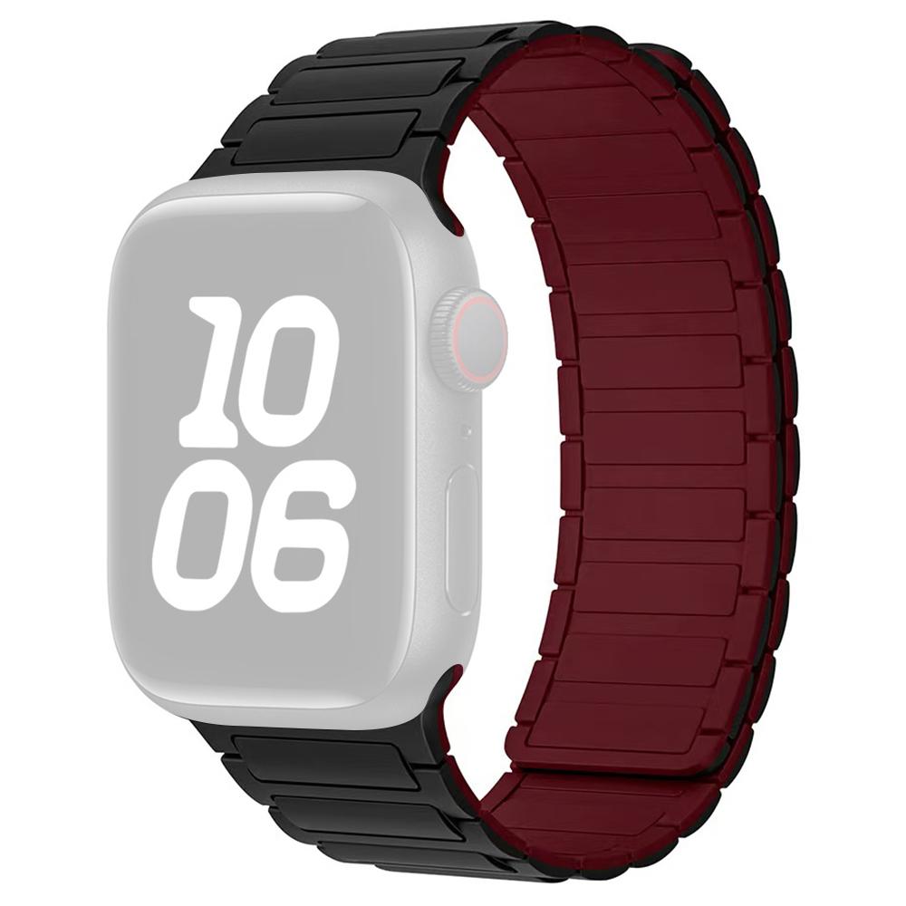 

Magnetic Silicone Watch Band for Apple Watch Series 10 Ultra 9 8 7 SE 6 5 4 3 2 1 46mm 49mm 45mm 44mm 42mm Three-Bead Design Black/Wine Red