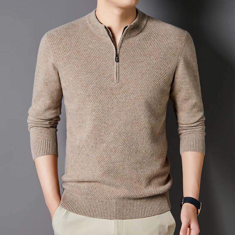 Yiliteng Men's Stand Collar Wool Cashmere Blend Pullover Sweater