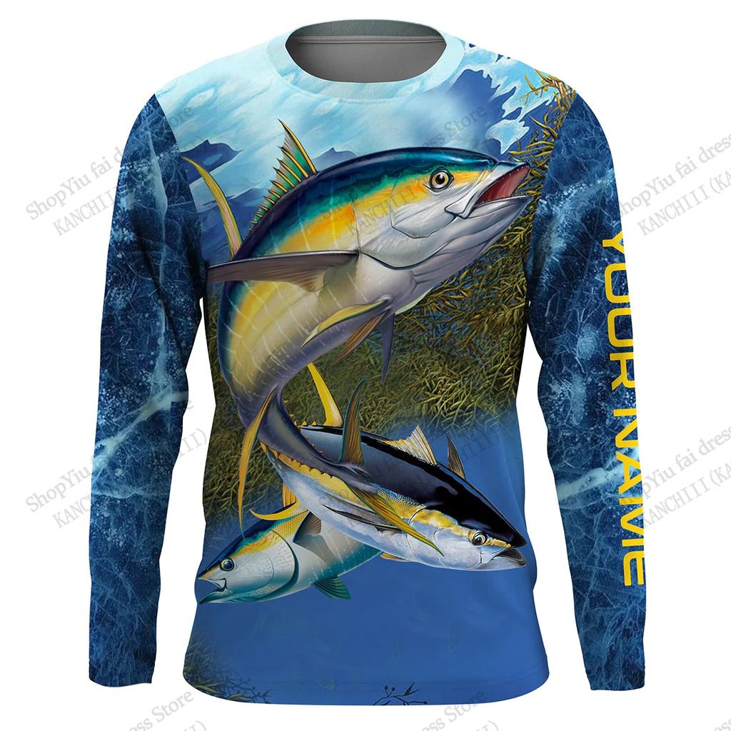 Blue Camo Fishing 3D Print Long Sleeve Crew Neck T-shirt Men Women Fashion Tops Tees Fishing Lover Tshirt Mens Clothing
