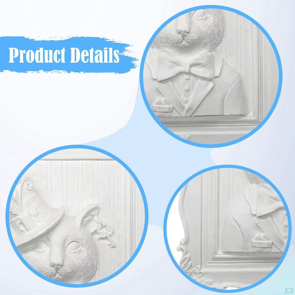 Paintable Cat Figurine Statue To Paint 3D Embossed Cats Frame DIY Unpainted Plaster Animal