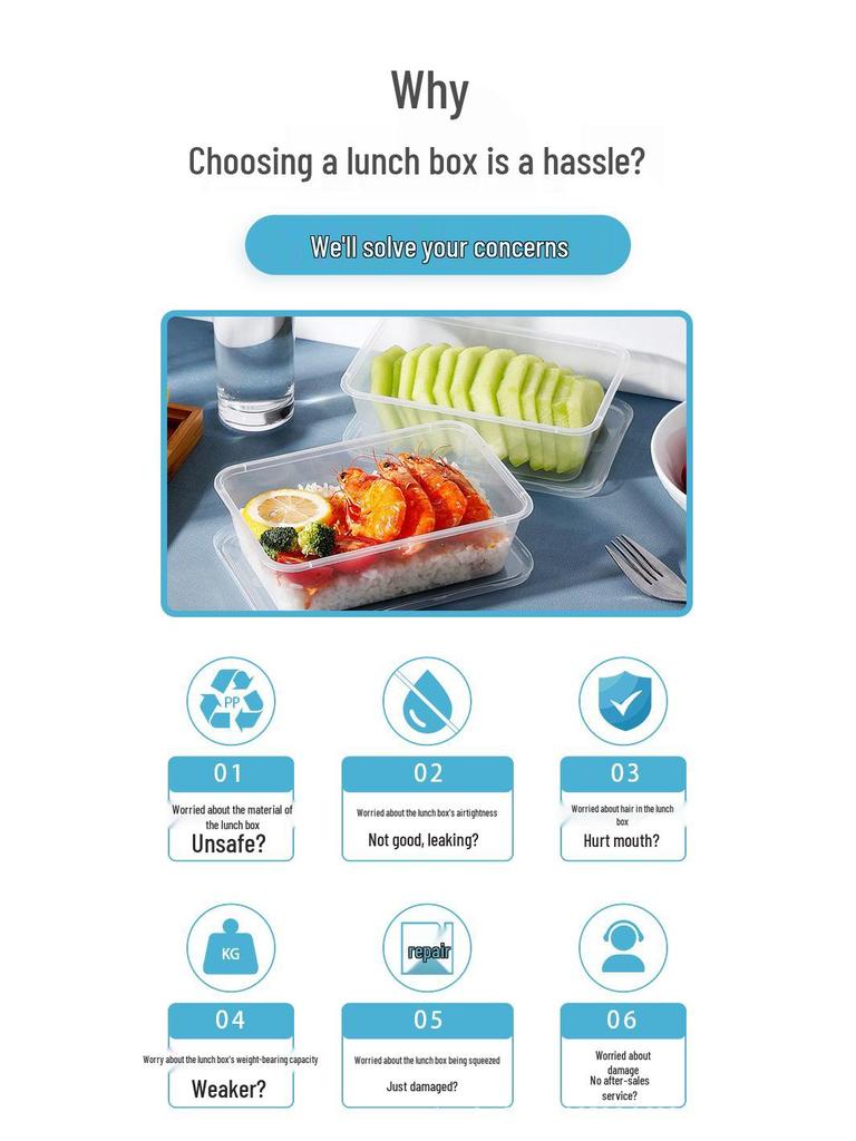 Thick Clear Disposable Rectangular Bento Box with Lid - Food-Grade Plastic