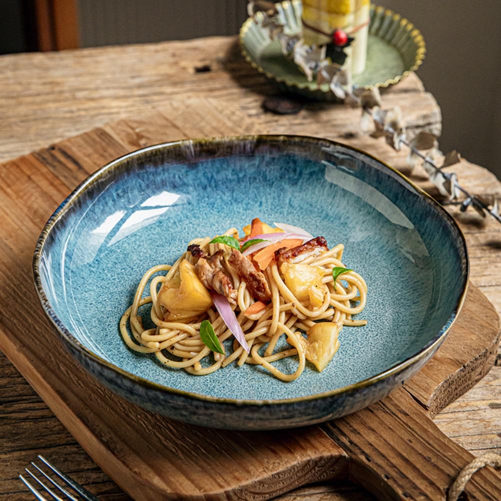 9-inch Irregular Ceramic Dishes Vintage Pasta Dish Ceramic Dishes Household Salad Plate Kitchen Soup Plate Ceramic Dishes