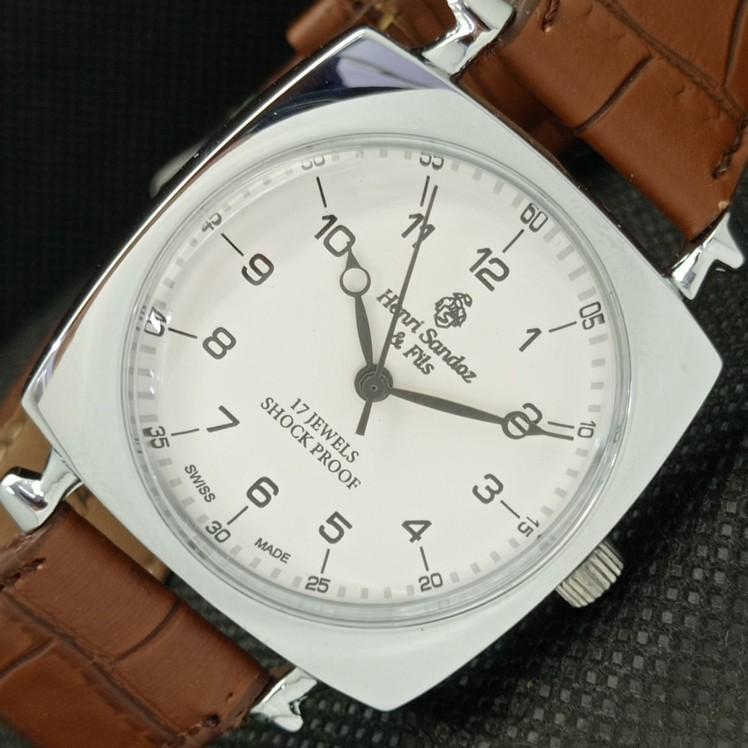 

REFURBISHED VINTAGE HENRI SANDOZ & FILS SWISS MENS WRIST WATCH a416474-2 Sku622a-a416474
