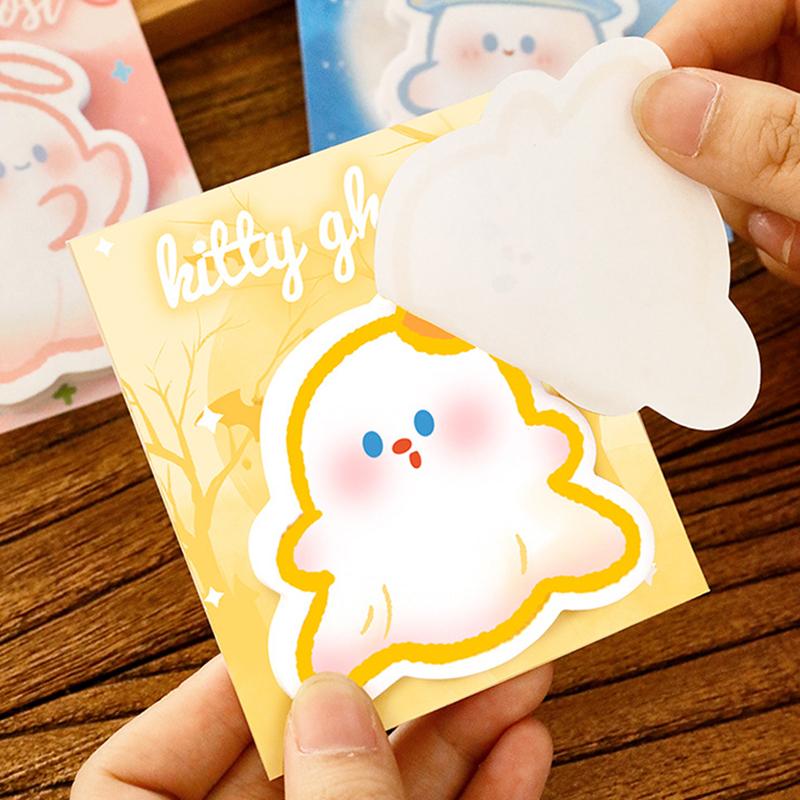 Halloween Ghost Sticky Notes Set 1/4Pcs Reusable Cute Cartoon Die Cut Memo Pad for Study Work Daily Reminder
