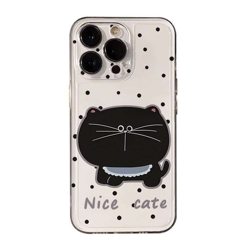 Cartoon Polka Dot Big Face Cat iPhone17Promax Mobile Phone Case Is Suitable for Apple 16Pro Space Case 14/15 Set