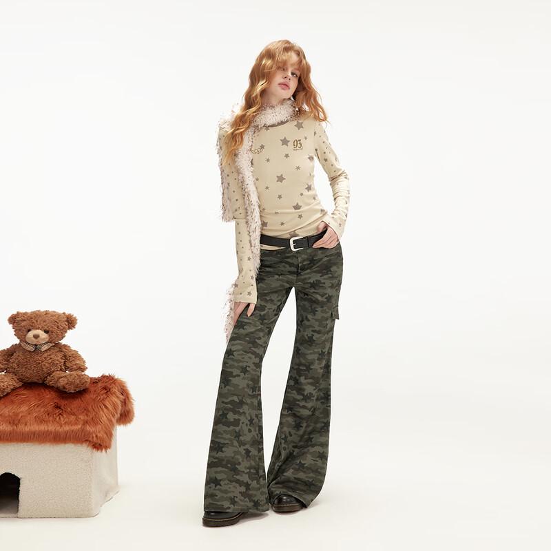 UNIFREE Women's Camouflage Low-Waist Flared Cargo Pants
