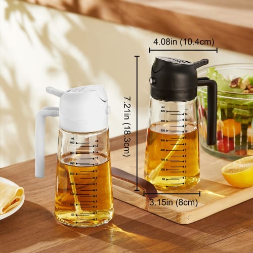 TrendPlain 16 oz/470 ml Cooking Oil Spray - 2-in-1 Oil Spray Bottle & Dispenser, Kitchen Gadget for Air Fryers, Salads, and BBQs, Black & White