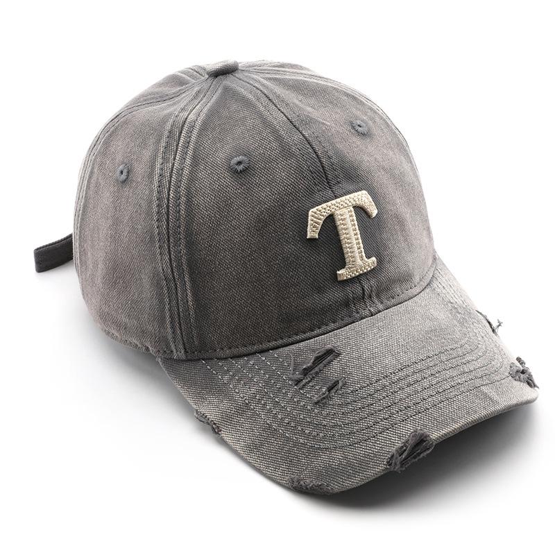 Hat Female Autumn and Winter Washed Retro Letter Ripped Cap Outdoor Men Travel Street Sunscreen Baseball Cap