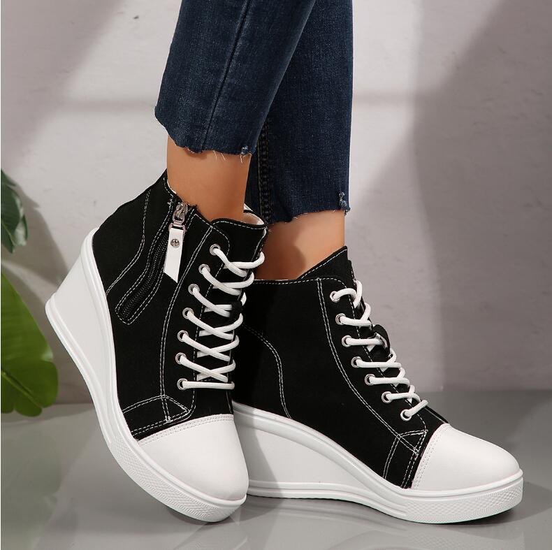 Women Sneakers New Hidden Wedge Invisible Heel Canvas Shoes For Women Wedge Increased Casual Breathable Platform Sneakers Women