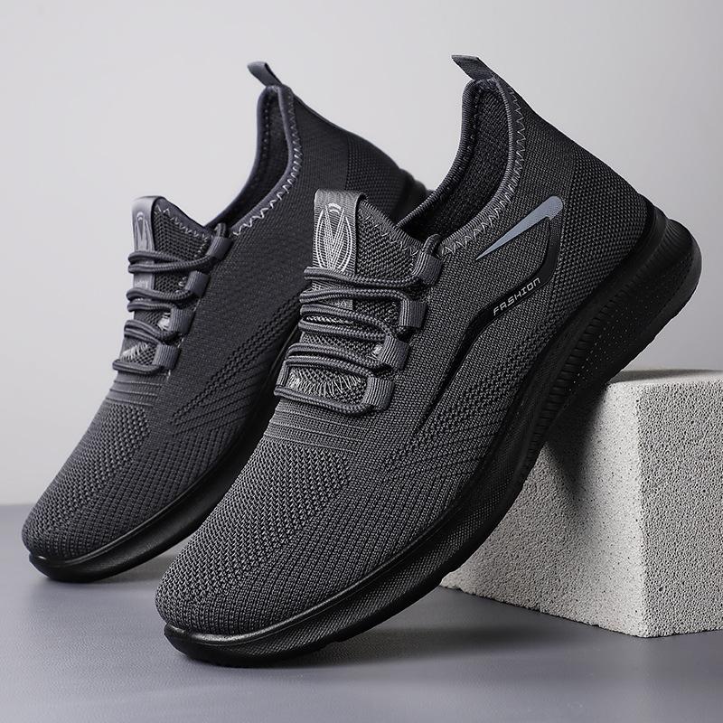 Shoes Men's Casual Shoes Large Size Flying Woven Mesh Shoes Breathable and Lightweight Men's Shoes Soft Sole Comfortable Single Shoes Light Mouth Shoe