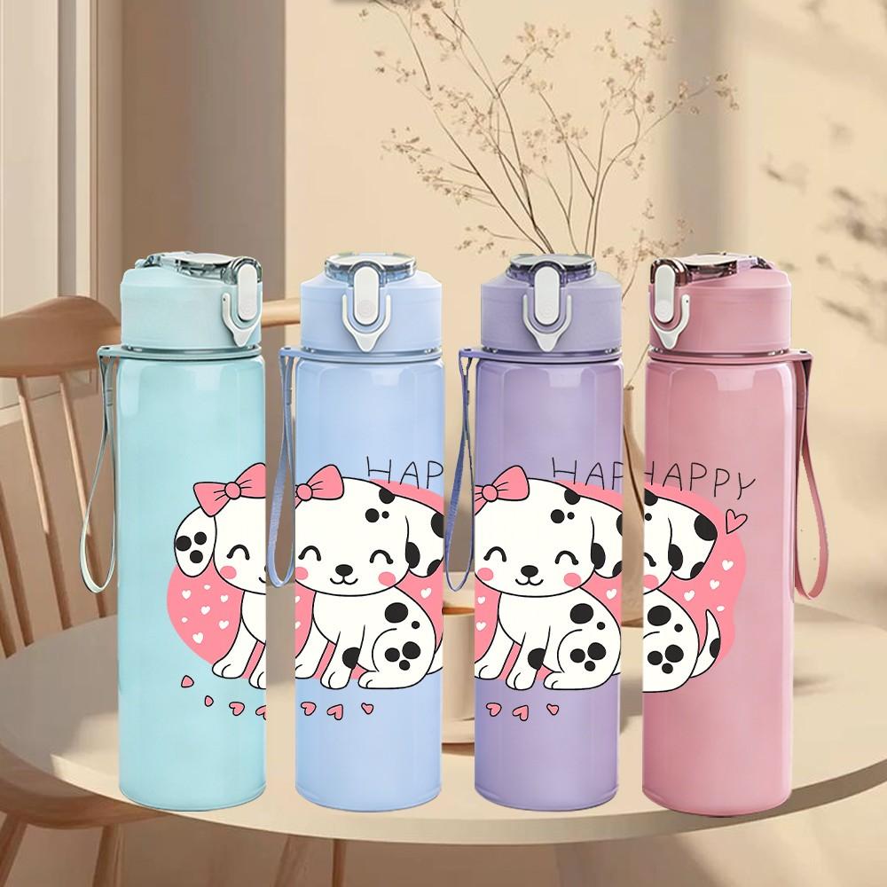 1PC Happy Dalmatian Dog Art 750ml Color Plastic Sports Water Bottle Leakproof Flip Straw Lid Suitable for Sports Office Home Use