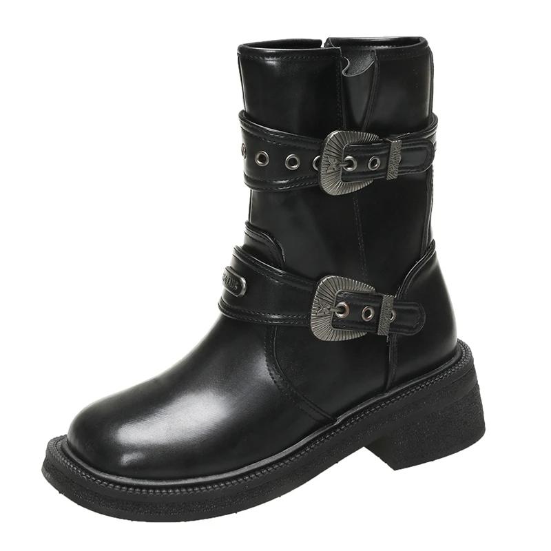 Woman Boots Knee High Platfrom Studded Spring Summer Knight Combat Gothic Elegant Medium Heel Women's Shoes Motorcycle Footwear