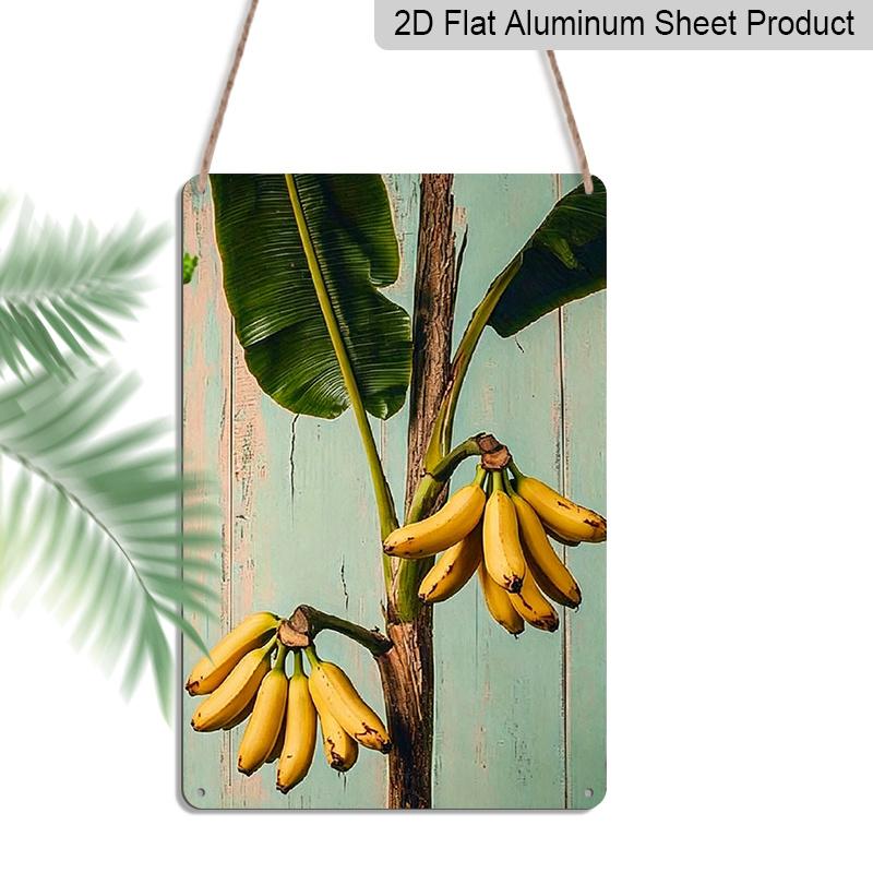 2D Flat, 1pc Vintage Banana Charm Metal Sign, Rustic Aluminum Wall Art with Banana and Leaves Design, Perfect for Cafe, Home, Garage, Patio, Garden
