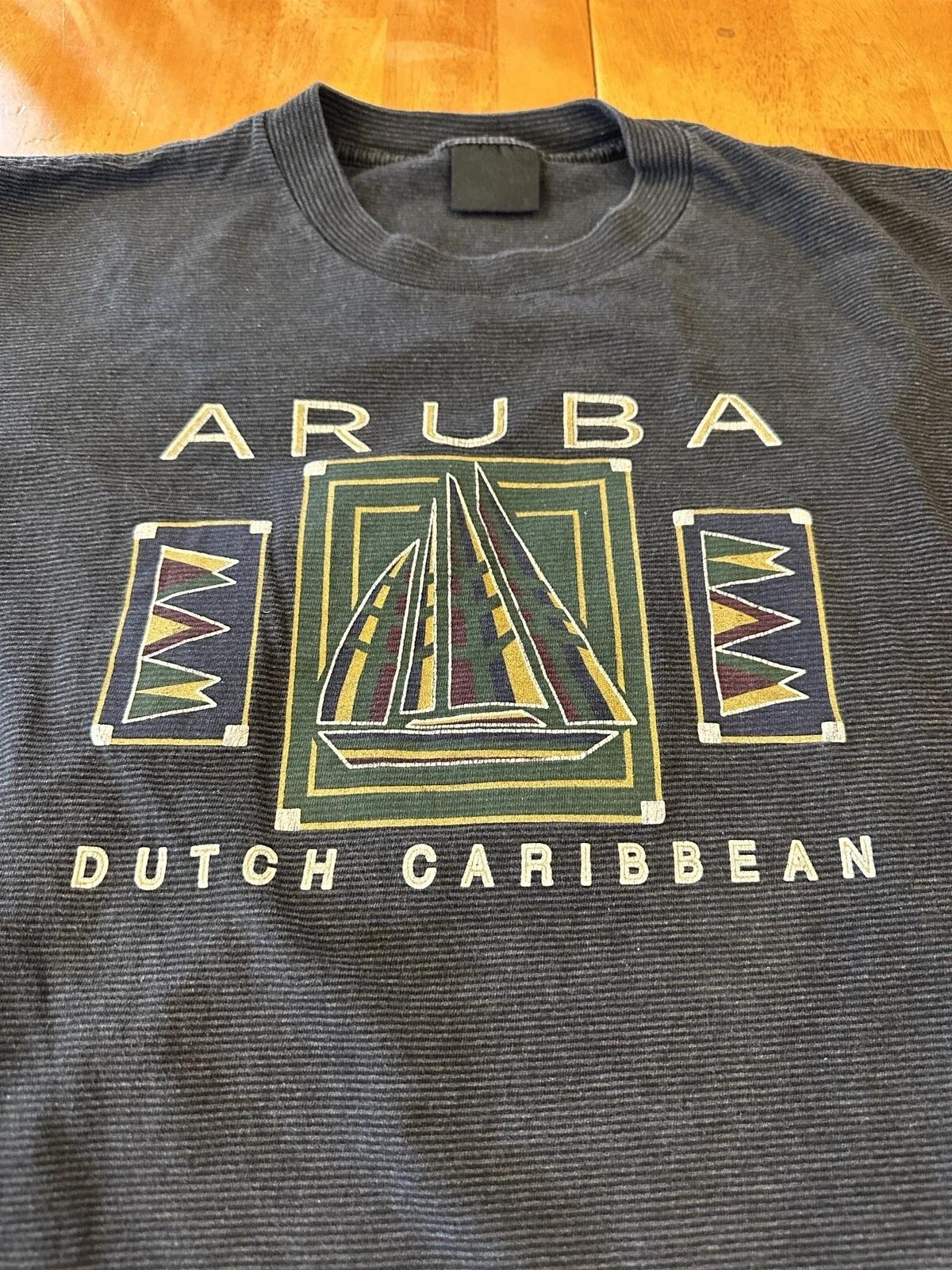 Vintage 90s Aruba Dutch Caribbean T Shirt Large Single Stitch Striped M
