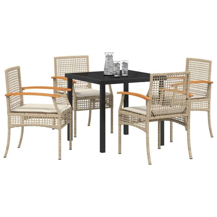 VidaXL Ensemble de salle à manger de jardin 5 pièces avec coussins Beige Poly Rattan 3380828