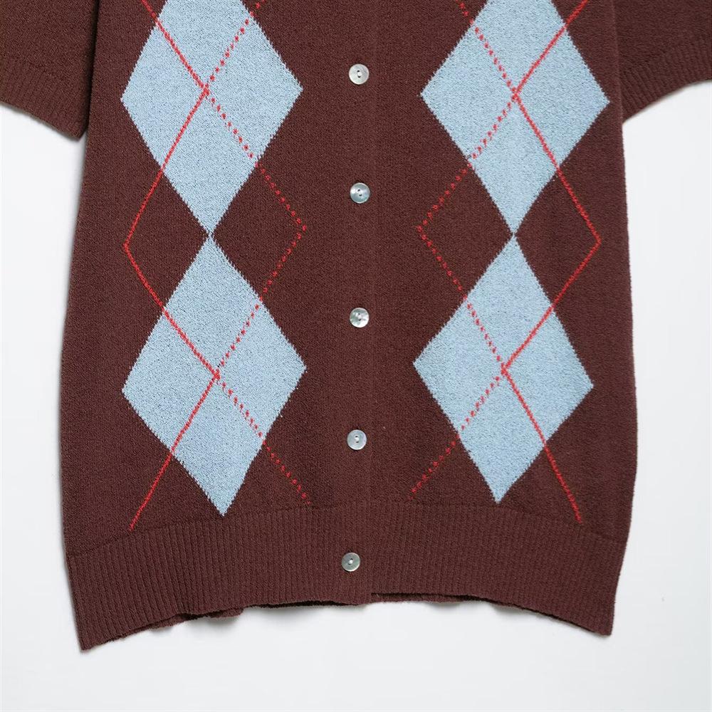 Polo tricoté à motif losanges ajusté pour femme Printemps/Été 2025